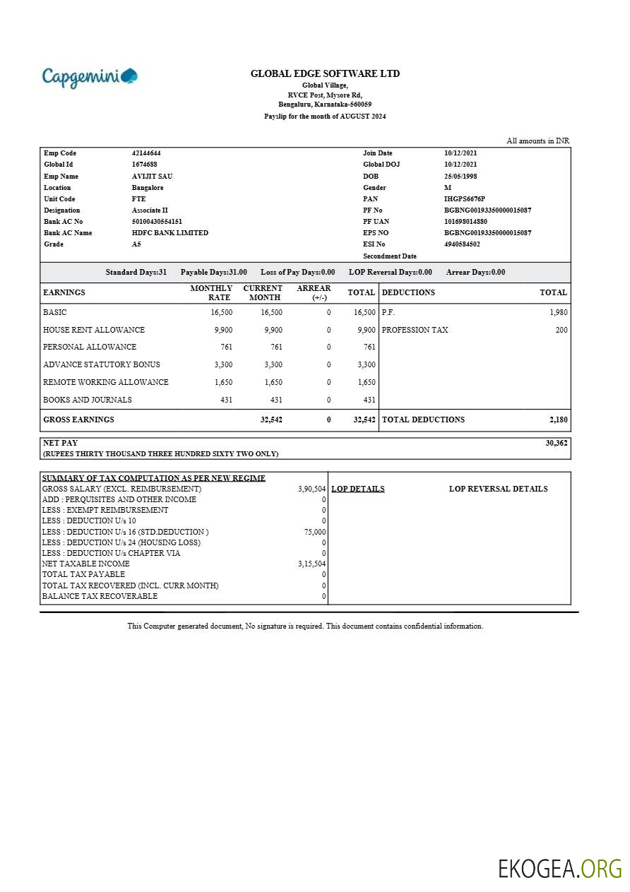 Modèle de fiche de paie de Global Edge Software aux formats Word et PDF.pdf, 1